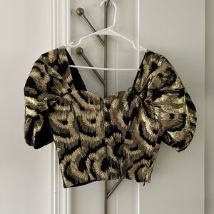 Zara Gold Lamé Puff Sleeve Corset Crop Top
